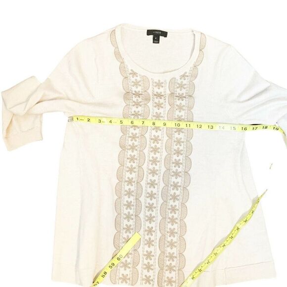J. CREW Womens S Beige Embroidered Sweater Merino Wool Side Flare Loose Fit - Picture 9 of 9